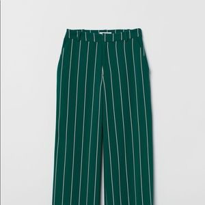 H&M wide leg green striped pants